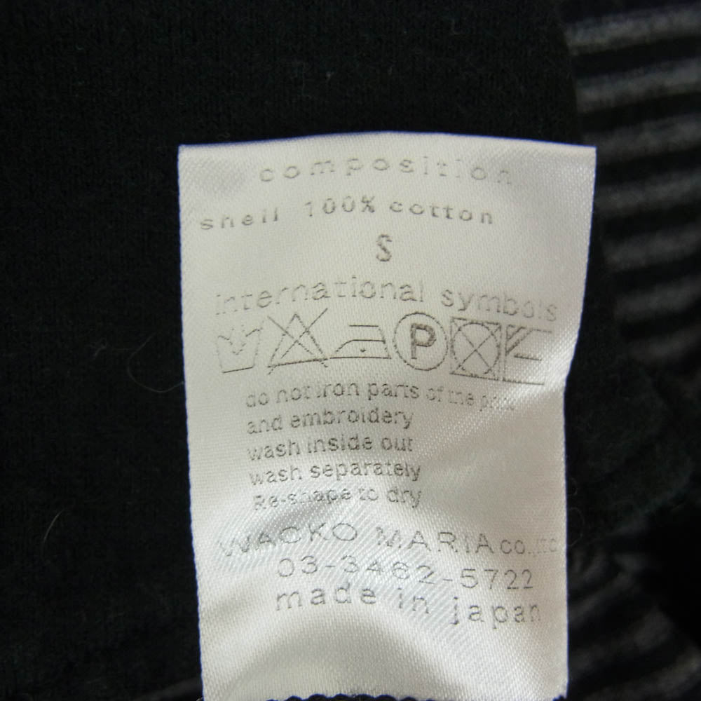 WACKO MARIA ワコマリア ロゴフロッキープリント ボーダー 七分袖 ポロシャツ ブラック系 S【中古】