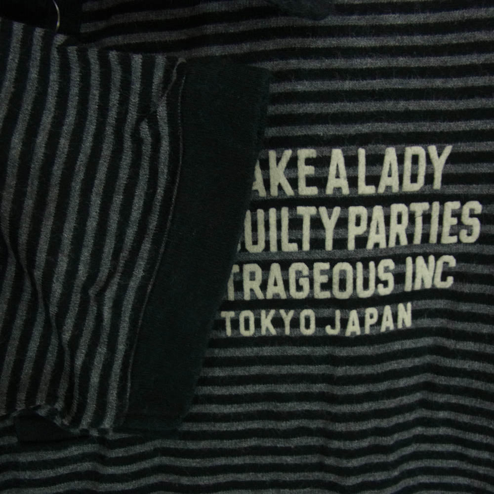 WACKO MARIA ワコマリア ロゴフロッキープリント ボーダー 七分袖 ポロシャツ ブラック系 S【中古】