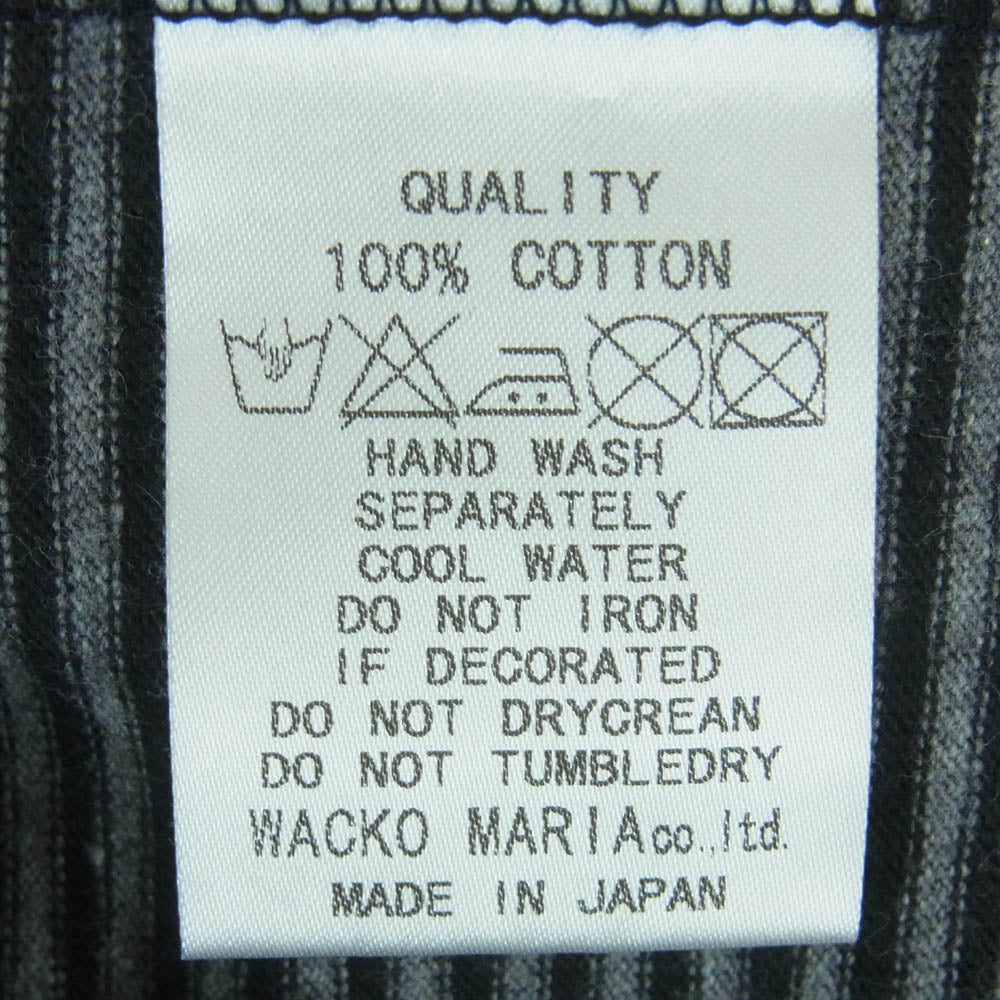 WACKO MARIA ワコマリア バニーガール刺繍 ボーダー 七分袖 ポロシャツ コットン 日本製 グレー系 ブラック系 S【中古】