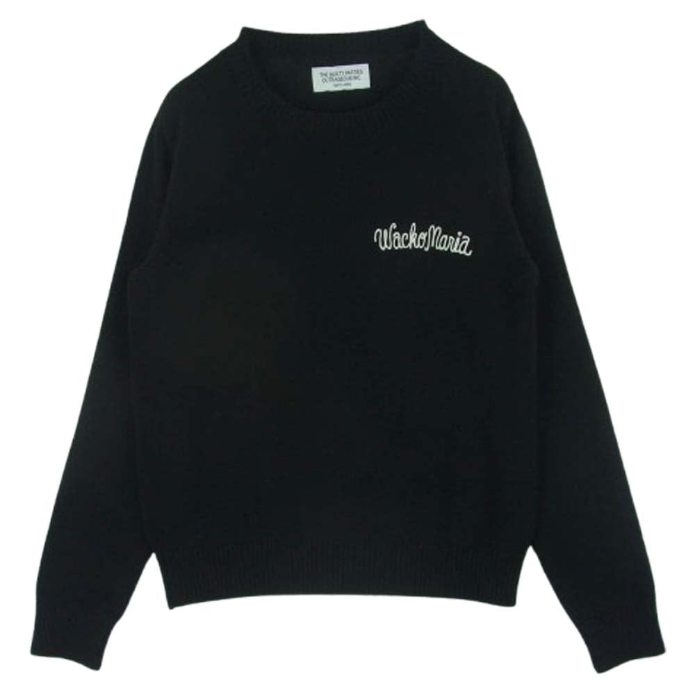 WACKO MARIA ワコマリア 14AW-KNT-06 ロゴエンブロイダリ― 刺繍 ニット セーター ウール 日本製 ブラック系 S【中古】