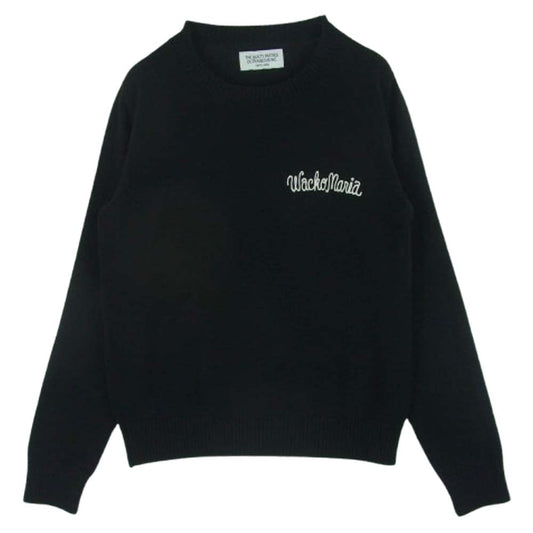 WACKO MARIA ワコマリア 14AW-KNT-06 ロゴエンブロイダリ― 刺繍 ニット セーター ウール 日本製 ブラック系 S【中古】