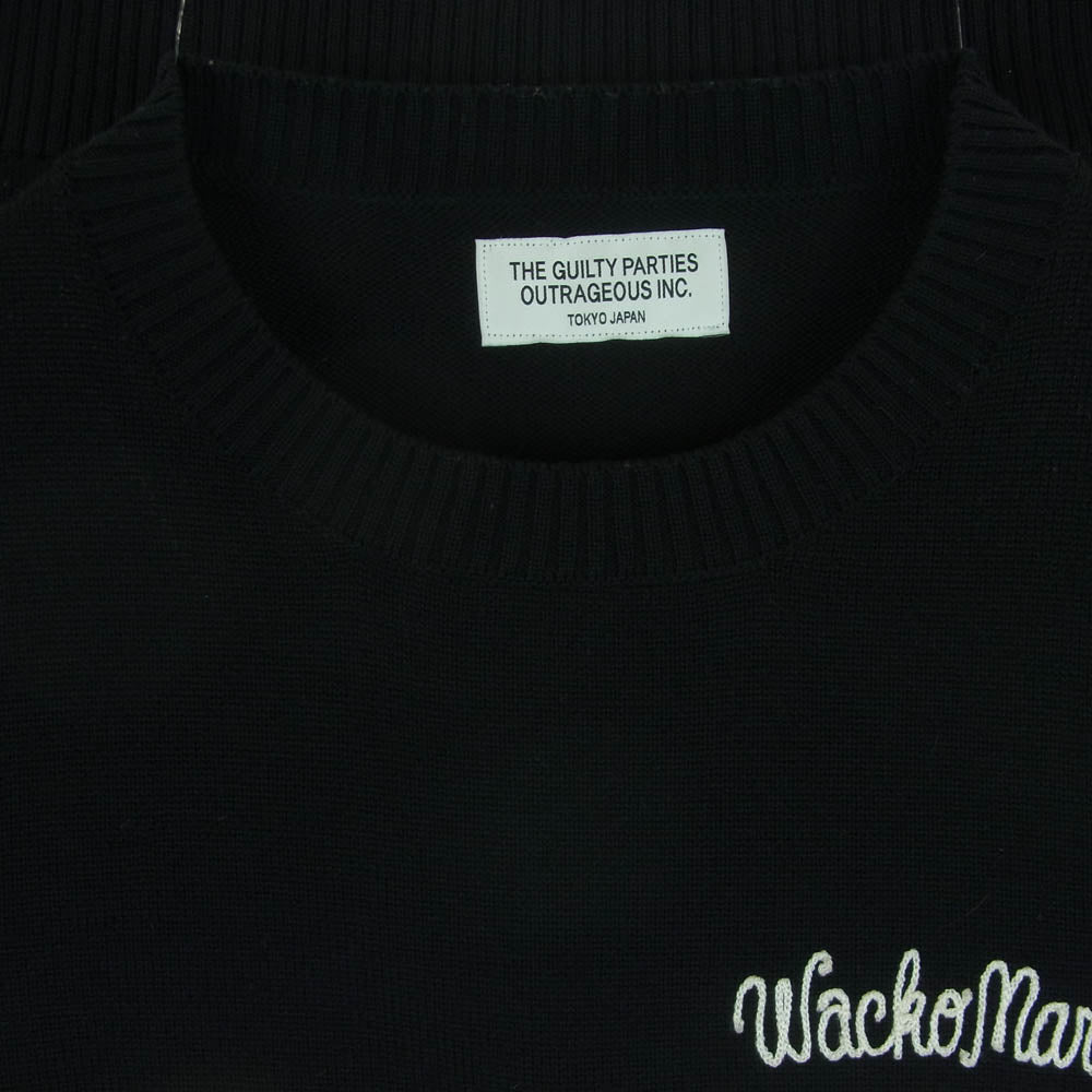 WACKO MARIA ワコマリア 14AW-KNT-06 ロゴエンブロイダリ― 刺繍 ニット セーター ウール 日本製 ブラック系 S【中古】