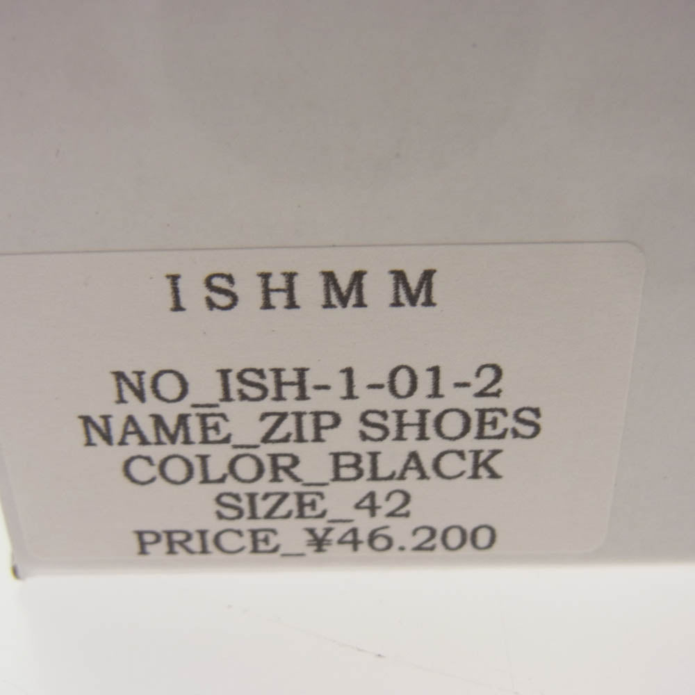 イシュム ZIP SHOES レザ― ジップ スリッポン シューズ ブラック系 42【新古品】【未使用】【中古】