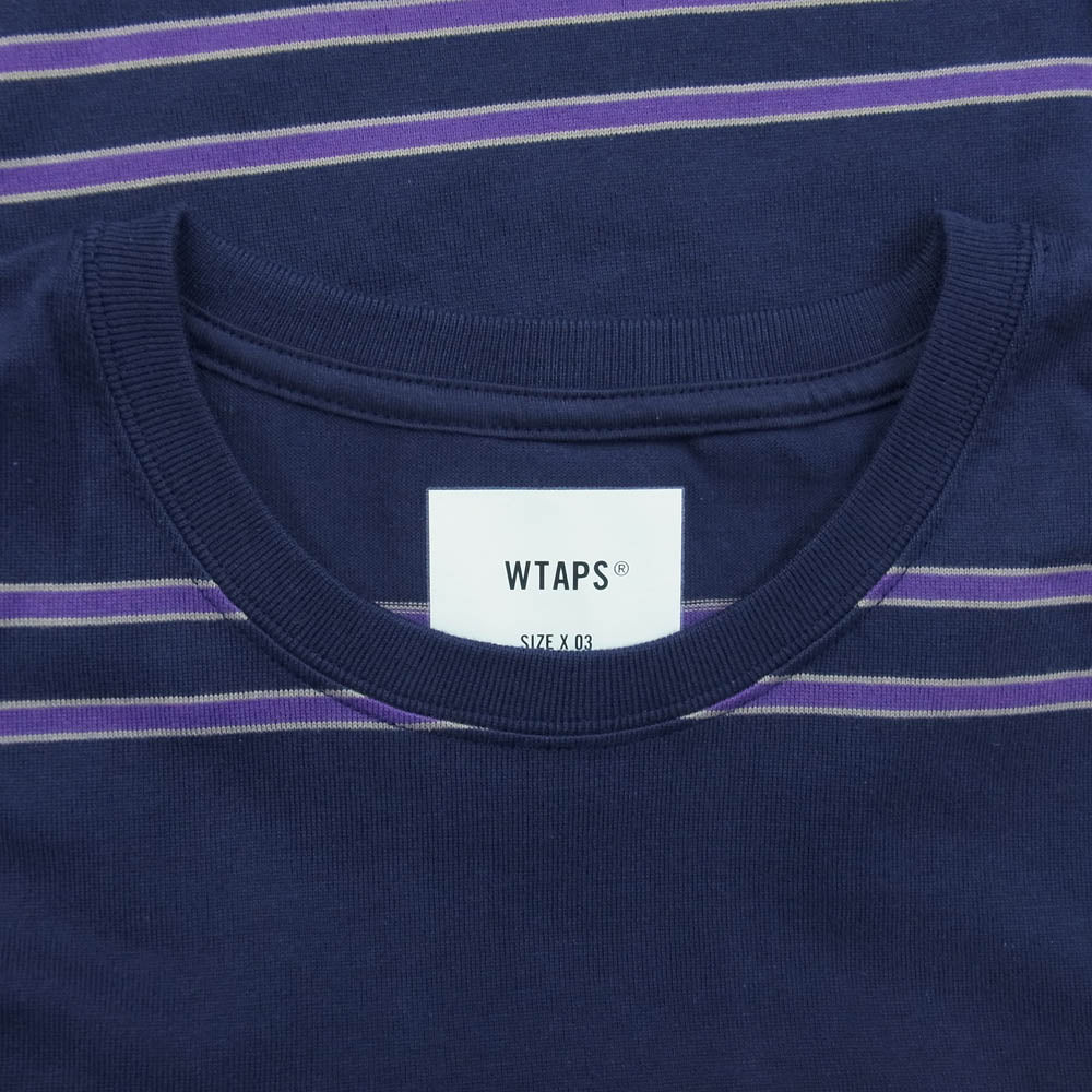 WTAPS ダブルタップス 21SS 211ATDT-CSM23 JAM 02 LS  COTTON JAM 02 ロゴ刺繍 ボーダー 半袖 Tシャツ パープル パープル系 3【新古品】【未使用】【中古】