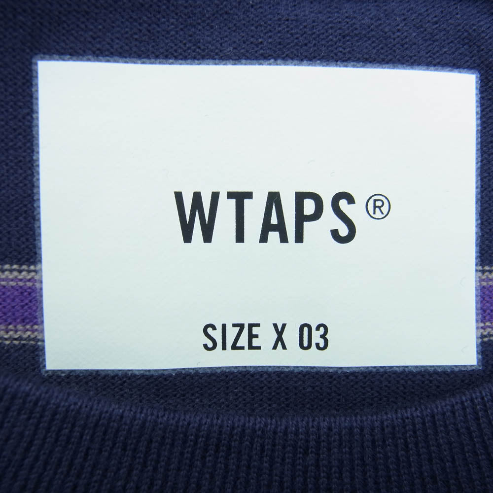 WTAPS ダブルタップス 21SS 211ATDT-CSM23 JAM 02 LS  COTTON JAM 02 ロゴ刺繍 ボーダー 半袖 Tシャツ パープル パープル系 3【新古品】【未使用】【中古】