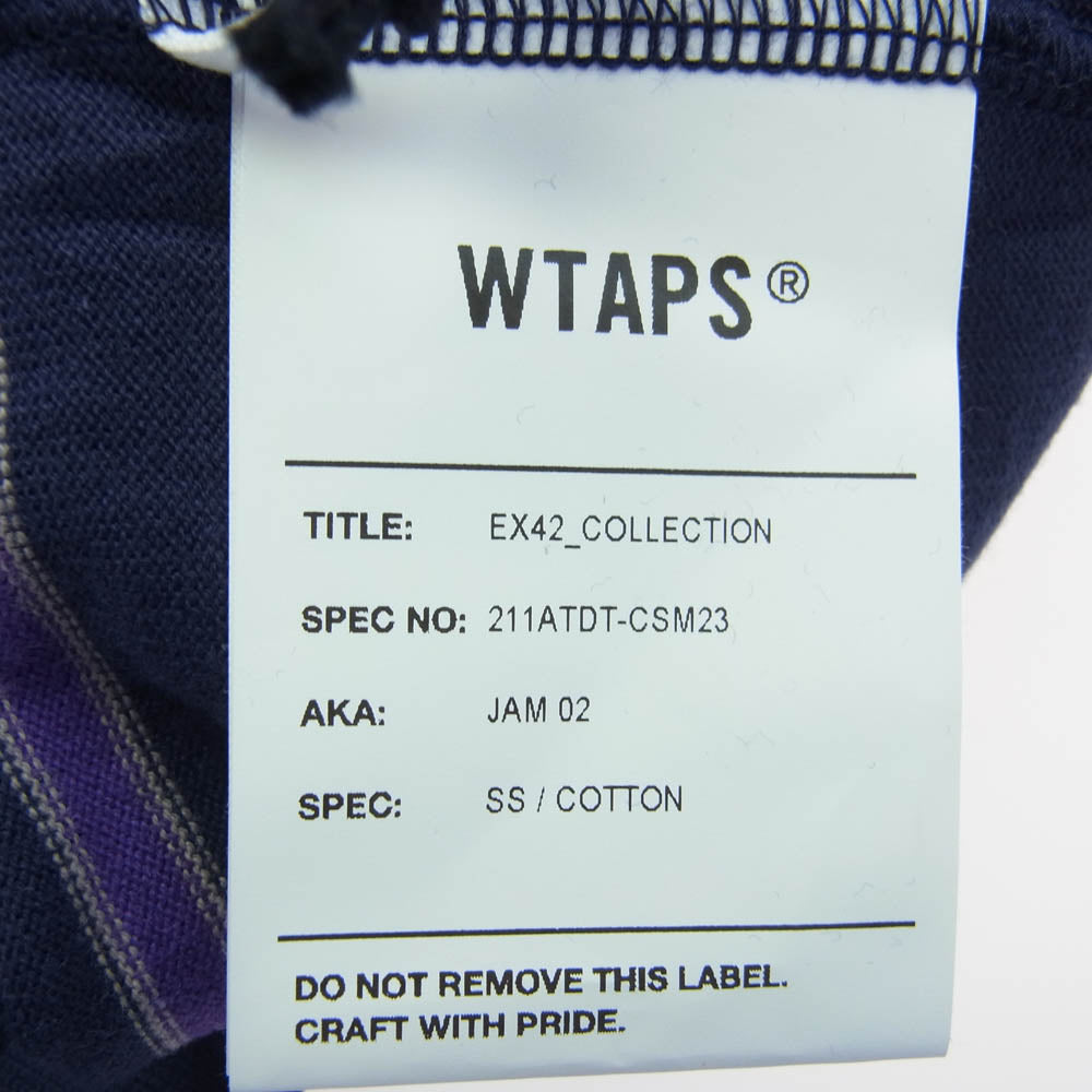 WTAPS ダブルタップス 21SS 211ATDT-CSM23 JAM 02 LS  COTTON JAM 02 ロゴ刺繍 ボーダー 半袖 Tシャツ パープル パープル系 3【新古品】【未使用】【中古】