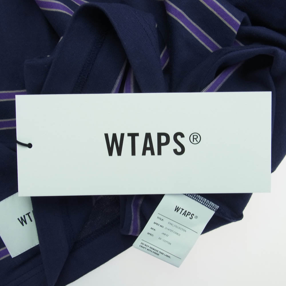 WTAPS ダブルタップス 21SS 211ATDT-CSM23 JAM 02 LS  COTTON JAM 02 ロゴ刺繍 ボーダー 半袖 Tシャツ パープル パープル系 3【新古品】【未使用】【中古】
