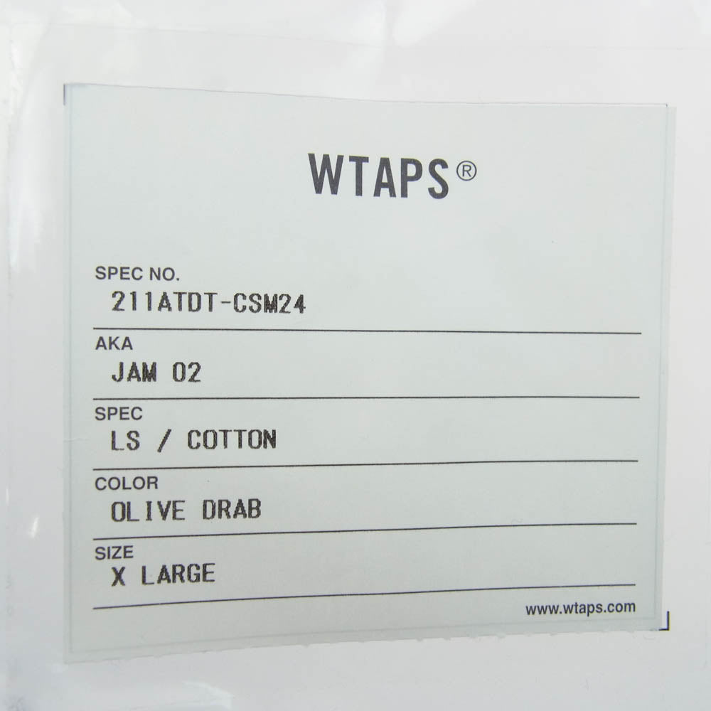 WTAPS ダブルタップス 21SS 211ATDT-CSM24 JAM 02 LS  COTTON ロングスリーブ Tシャツ ロンT 長袖 グリーン グリーン系 4【新古品】【未使用】【中古】