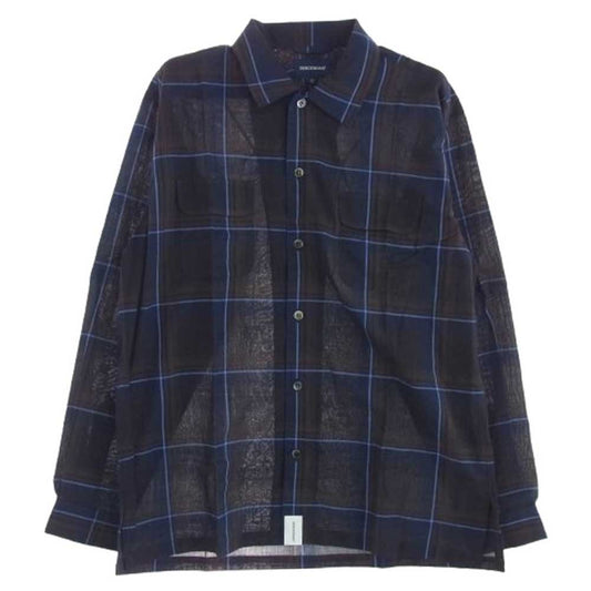 DESCENDANT ディセンダント 21SS 211BRDS-SHM06 MILPITAS CHECK LS SHIRT オープンカラー 長袖 チェック シャツ ネイビー系 ブラウン系 2【新古品】【未使用】【中古】