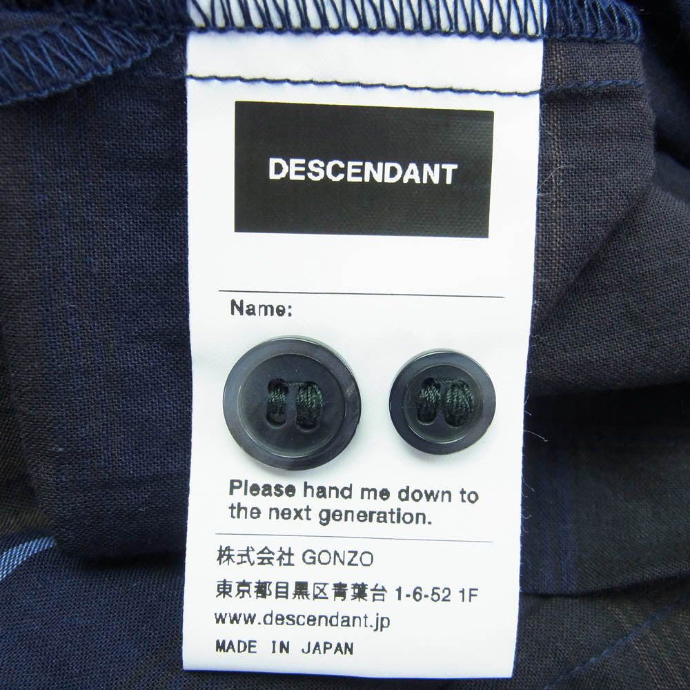 DESCENDANT ディセンダント 21SS 211BRDS-SHM06 MILPITAS CHECK LS SHIRT オープンカラー 長袖 チェック シャツ ネイビー系 ブラウン系 2【新古品】【未使用】【中古】