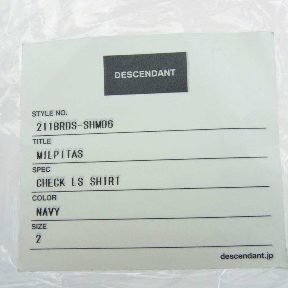 DESCENDANT ディセンダント 21SS 211BRDS-SHM06 MILPITAS CHECK LS SHIRT オープンカラー 長袖 チェック シャツ ネイビー系 ブラウン系 2【新古品】【未使用】【中古】