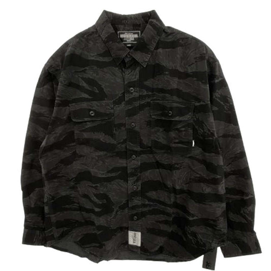 NEIGHBORHOOD ネイバーフッド 23SS 231AQWSN-SHM02S × WIND AND SEA ウィンダンシー CAMOUFLAGE OFFICER SHIRT LS カモフラージュ 迷彩 オフィサー 長袖 シャツ ブラック系 L【新古品】【未使用】【中古】
