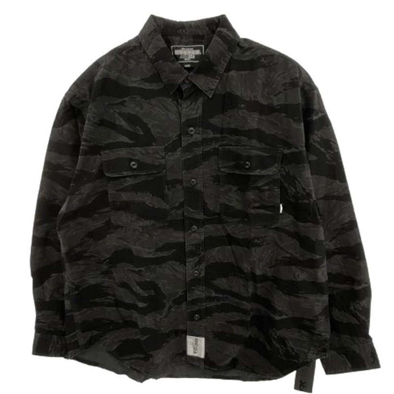 NEIGHBORHOOD ネイバーフッド 23SS 231AQWSN-SHM02S × WIND AND SEA ウィンダンシー CAMOUFLAGE OFFICER SHIRT LS カモフラージュ 迷彩 オフィサー 長袖 シャツ ブラック系 L【新古品】【未使用】【中古】