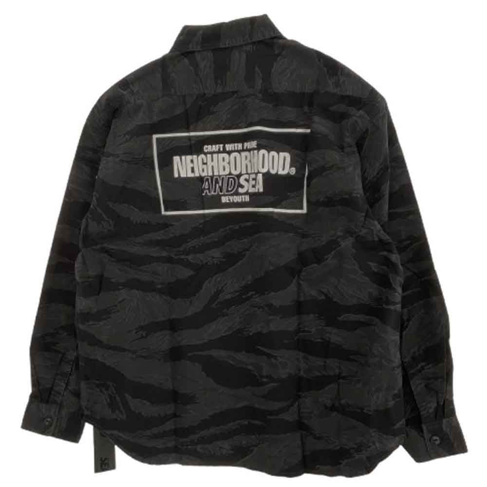 NEIGHBORHOOD ネイバーフッド 23SS 231AQWSN-SHM02S × WIND AND SEA ウィンダンシー CAMOUFLAGE OFFICER SHIRT LS カモフラージュ 迷彩 オフィサー 長袖 シャツ ブラック系 L【新古品】【未使用】【中古】