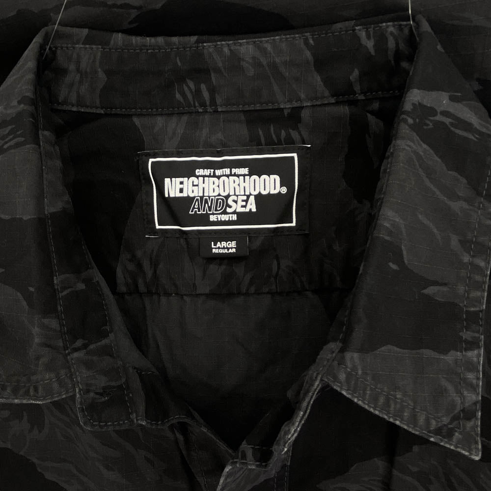 NEIGHBORHOOD ネイバーフッド 23SS 231AQWSN-SHM02S × WIND AND SEA ウィンダンシー CAMOUFLAGE OFFICER SHIRT LS カモフラージュ 迷彩 オフィサー 長袖 シャツ ブラック系 L【新古品】【未使用】【中古】