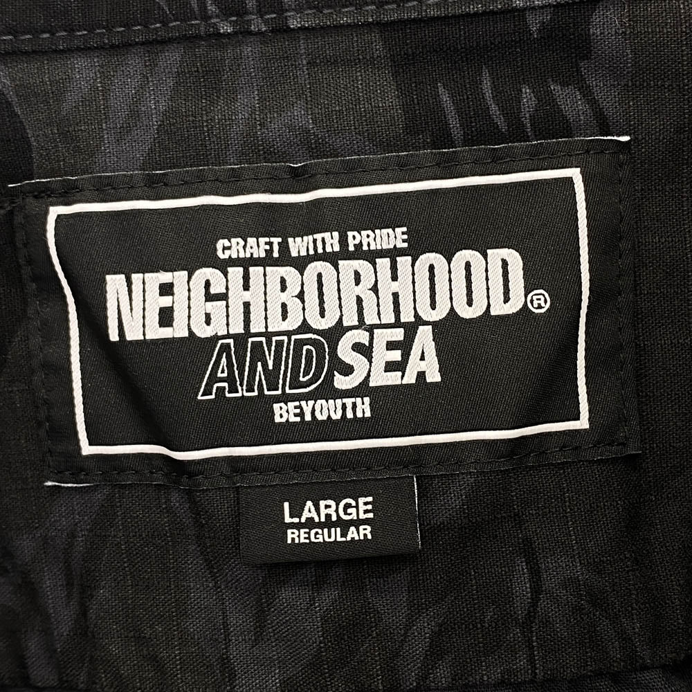 NEIGHBORHOOD ネイバーフッド 23SS 231AQWSN-SHM02S × WIND AND SEA ウィンダンシー CAMOUFLAGE OFFICER SHIRT LS カモフラージュ 迷彩 オフィサー 長袖 シャツ ブラック系 L【新古品】【未使用】【中古】