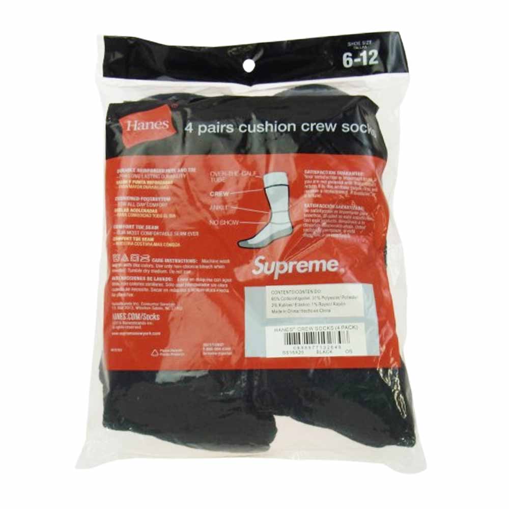 Supreme シュプリーム Hanes Crew Socks 4Pack ヘインズ ロゴ クルー ソックス 4足組 靴下 ブラック系【新古品】【未使用】【中古】