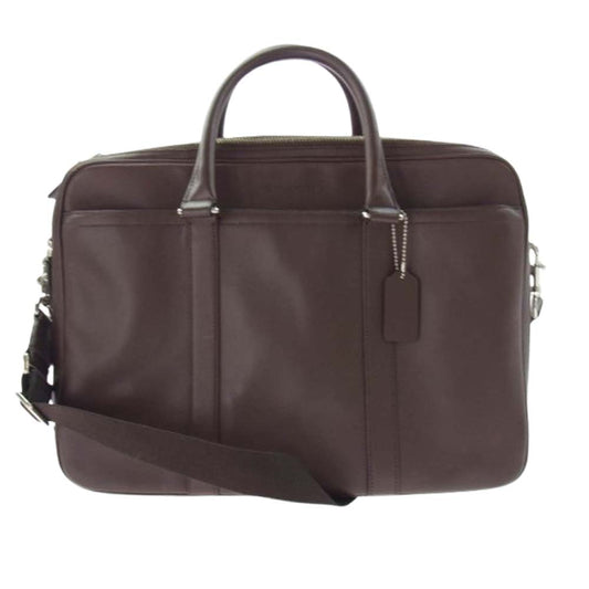 COACH コーチ F71065 レキシントン レザー ダブルジップトップ・コミュータ 2WAY ショルダーストラップ ブリーフケース ビジネスバッグ ブラウン系【中古】