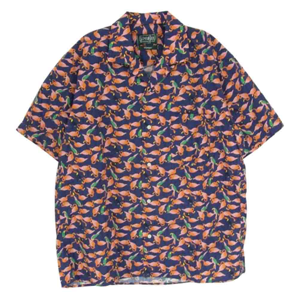 ギットマン GITMAN VINTAGE フラミンゴ柄 ボタンダウン シャツ ネイビー系 M【中古】