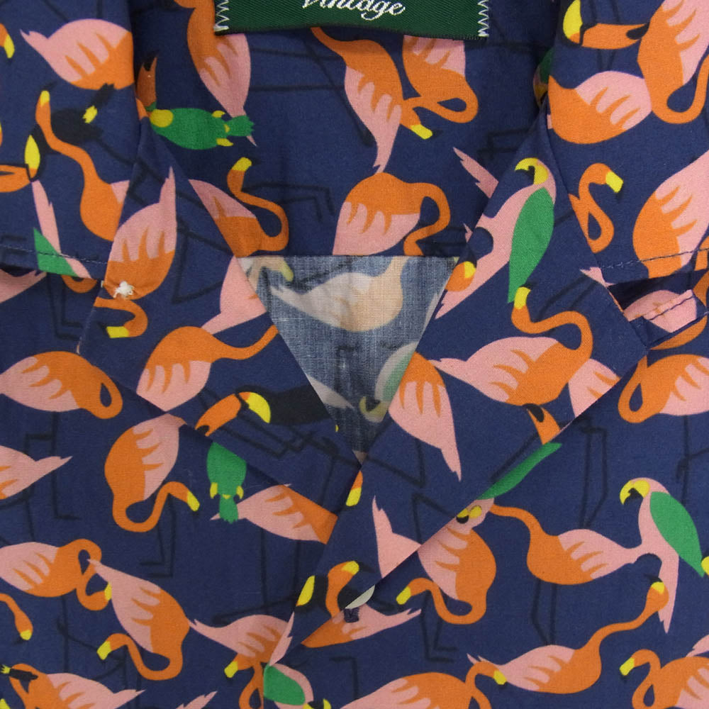 ギットマン GITMAN VINTAGE フラミンゴ柄 ボタンダウン シャツ ネイビー系 M【中古】