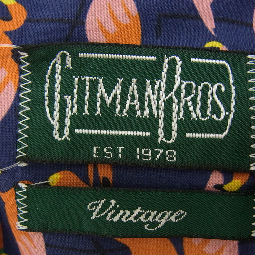 ギットマン GITMAN VINTAGE フラミンゴ柄 ボタンダウン シャツ ネイビー系 M【中古】