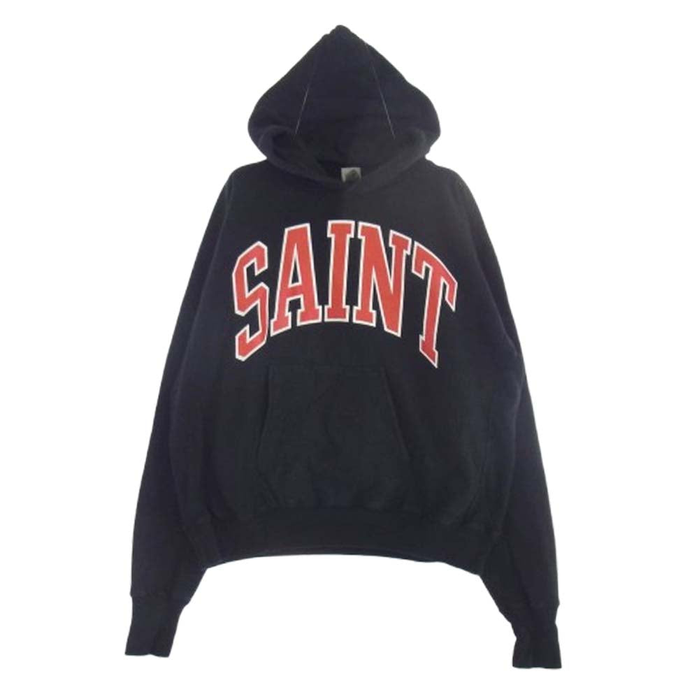 SAINT MICHAEL セントマイケル HOODIE ARCH アーチロゴ プルオーバー パーカー ブラック系 L【中古】