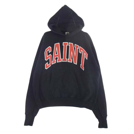 SAINT MICHAEL セントマイケル HOODIE ARCH アーチロゴ プルオーバー パーカー ブラック系 L【中古】