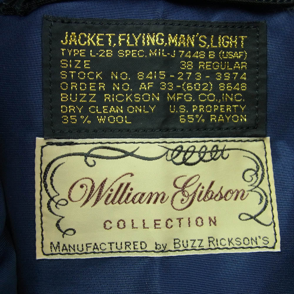 Buzz Rickson's バズリクソンズ BR14966 WILLIAM GIBSON L-2B ウィリアムギブソン フライト ジャケット ブルゾン MA-1 ブラック系 38【中古】