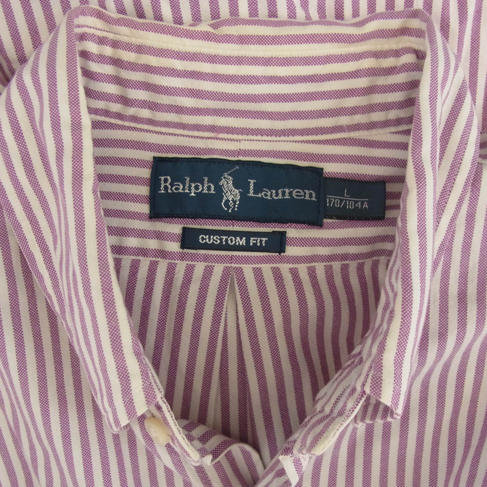 RALPH LAUREN ラルフローレン CUSTOM FIT ストライプ  BD シャツ パープル系 L【中古】