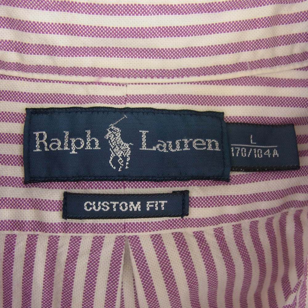 RALPH LAUREN ラルフローレン CUSTOM FIT ストライプ  BD シャツ パープル系 L【中古】