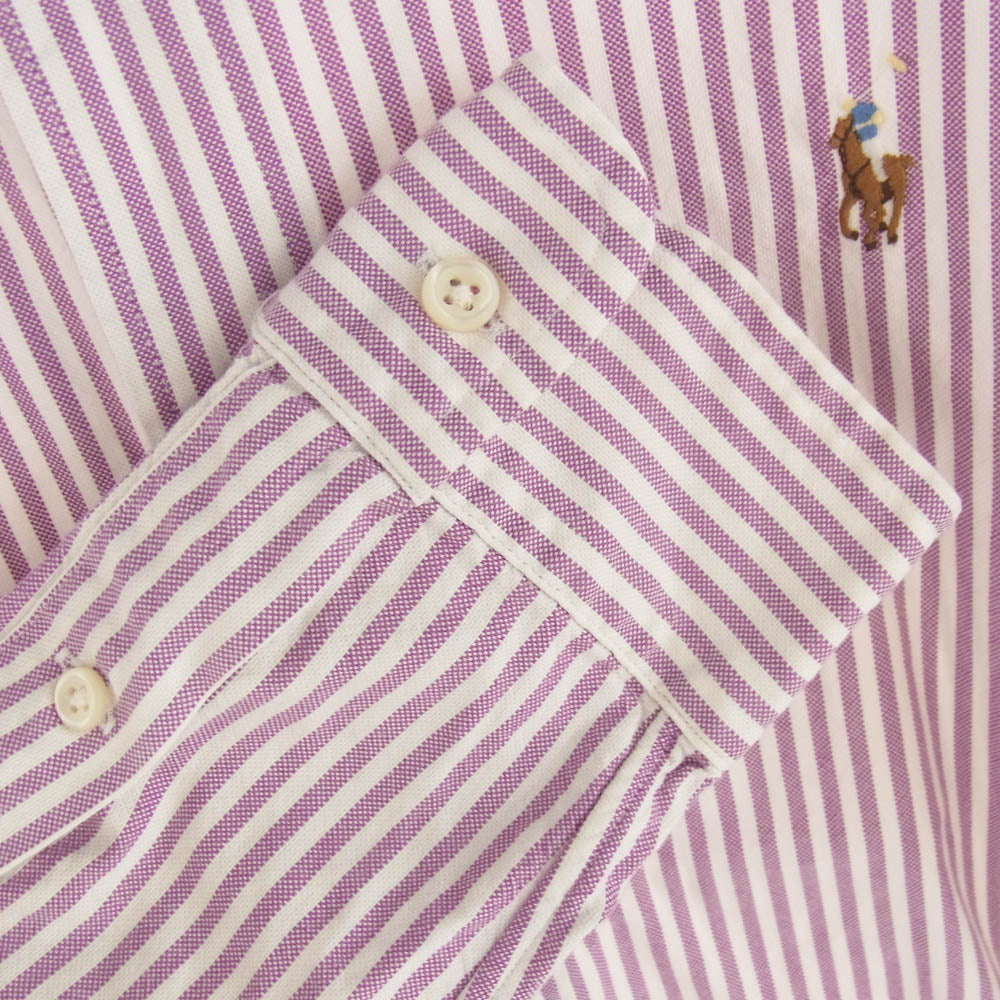 RALPH LAUREN ラルフローレン CUSTOM FIT ストライプ  BD シャツ パープル系 L【中古】