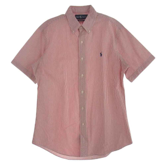 RALPH LAUREN ラルフローレン CUSTOM FIT シアサッカー ストライプ BD シャツ レッド系 M【中古】