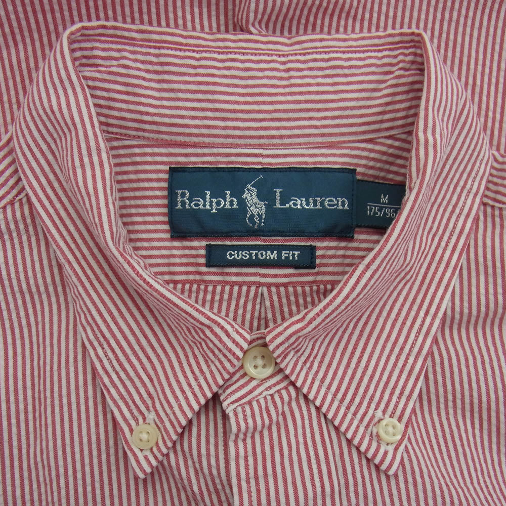 RALPH LAUREN ラルフローレン CUSTOM FIT シアサッカー ストライプ BD シャツ レッド系 M【中古】