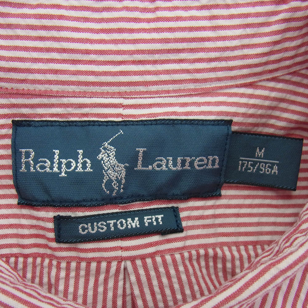 RALPH LAUREN ラルフローレン CUSTOM FIT シアサッカー ストライプ BD シャツ レッド系 M【中古】