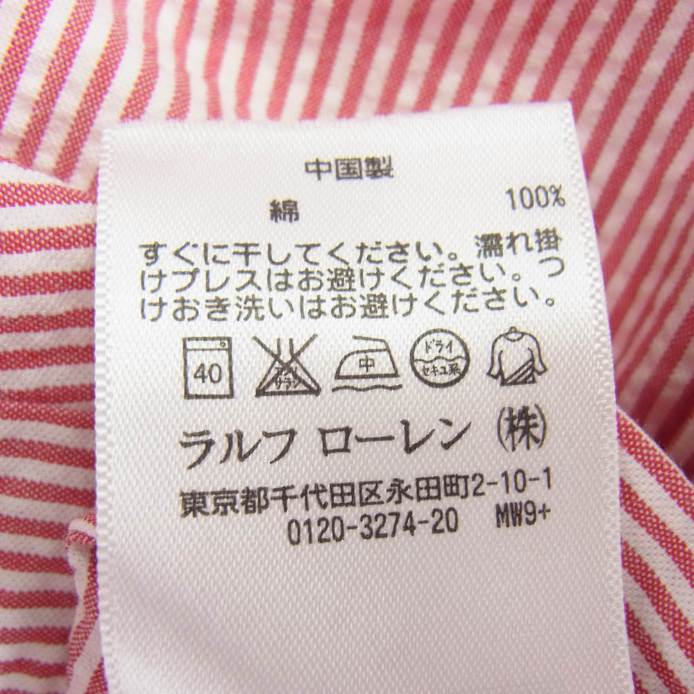 RALPH LAUREN ラルフローレン CUSTOM FIT シアサッカー ストライプ BD シャツ レッド系 M【中古】