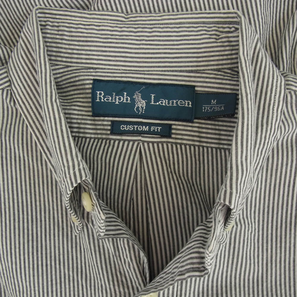 RALPH LAUREN ラルフローレン CUSTOM FIT シアサッカー ストライプ BD シャツ グレー系 M【中古】