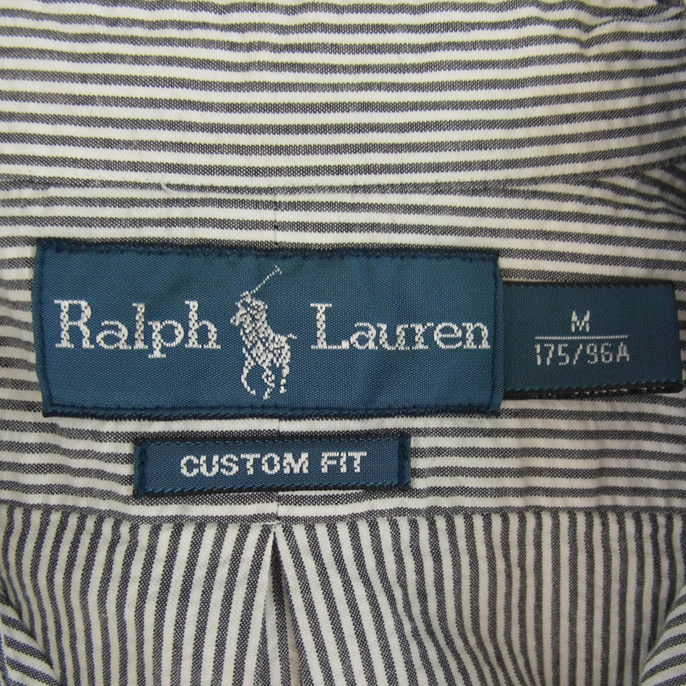 RALPH LAUREN ラルフローレン CUSTOM FIT シアサッカー ストライプ BD シャツ グレー系 M【中古】