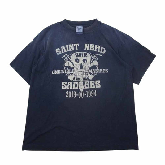 NEIGHBORHOOD ネイバーフッド SAINT MICHAEL セントマイケル 25SS 25119SMN-CSM04S STHD . SS TEE SAINT NBHD ヴィンテージ加工 半袖 Tシャツ ネイビー系 S【極上美品】【中古】