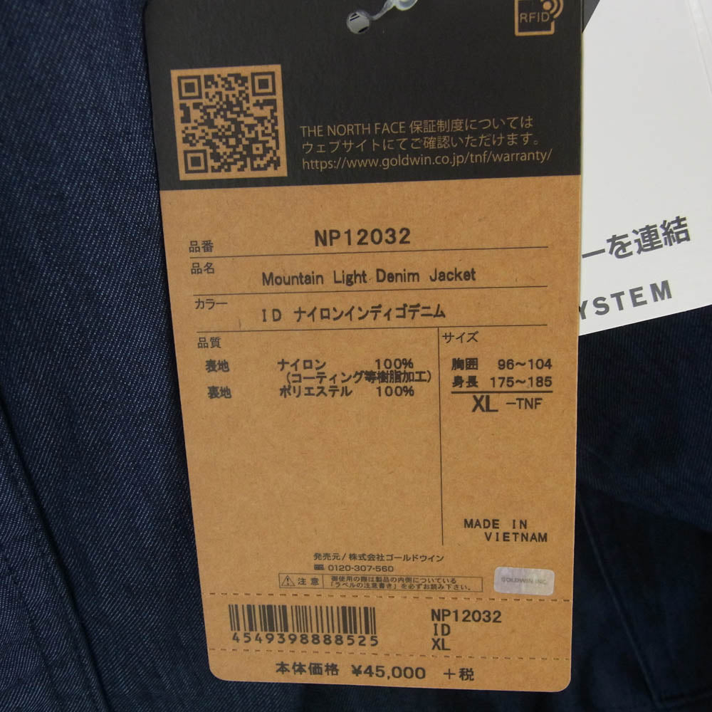 THE NORTH FACE ノースフェイス NP12032 Mountain Light Denim Jacket マウンテン ライト デニム ジャケット マウンテンパーカー インディゴブルー系 XL【新古品】【未使用】【中古】