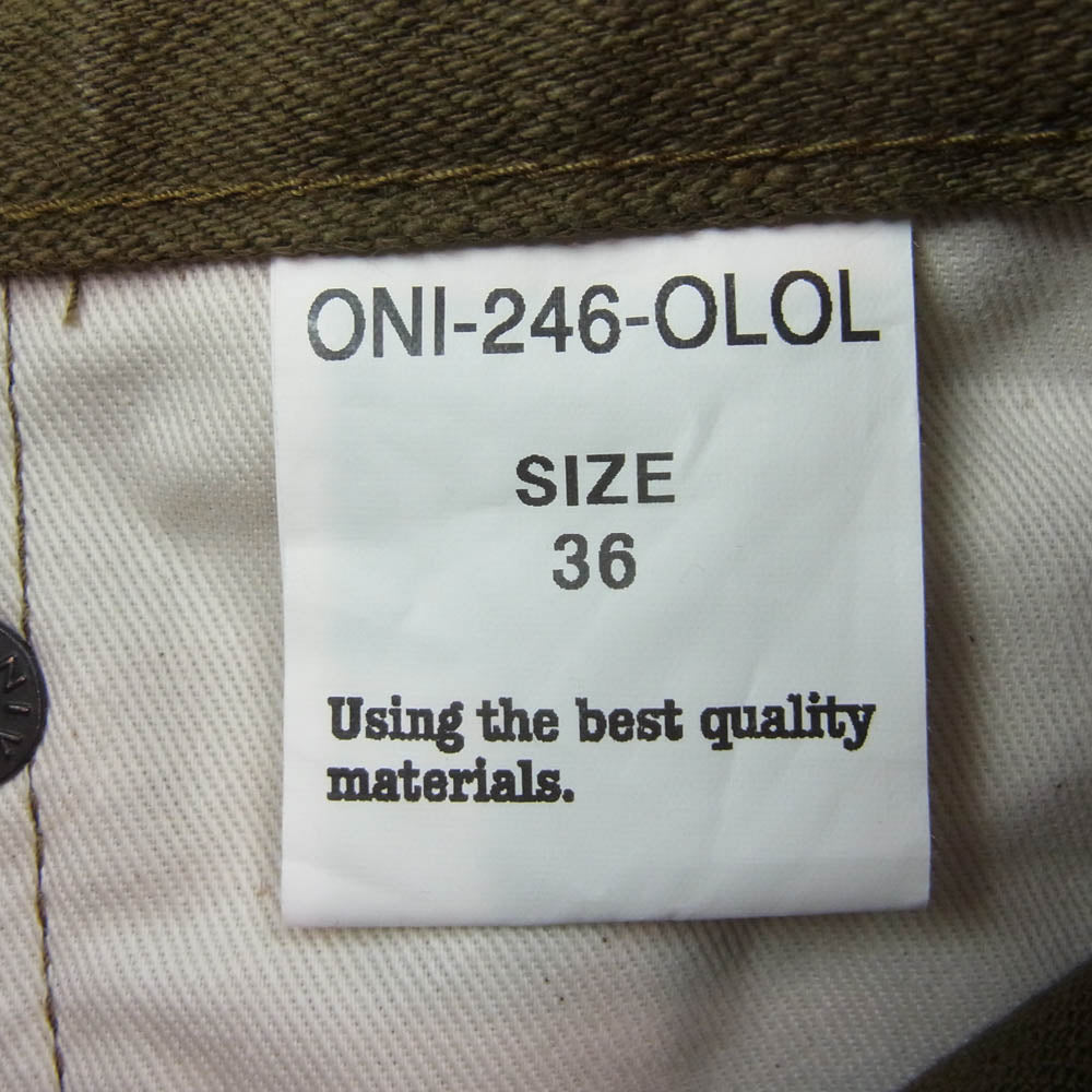 ONI DENIM 鬼デニム ONI-246-OLOL 縦緯先染め硫化 ニートストレート デニム パンツ カーキ系 36【美品】【中古】
