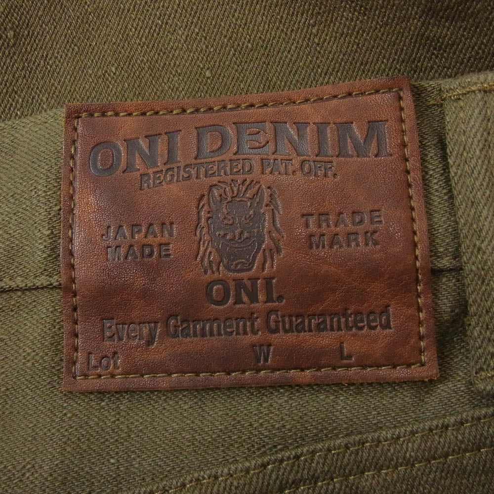 ONI DENIM 鬼デニム ONI-222 15oz ローテンション デニム スーパー ワイド ストレート パンツ カーキ系 33【美品】【中古】