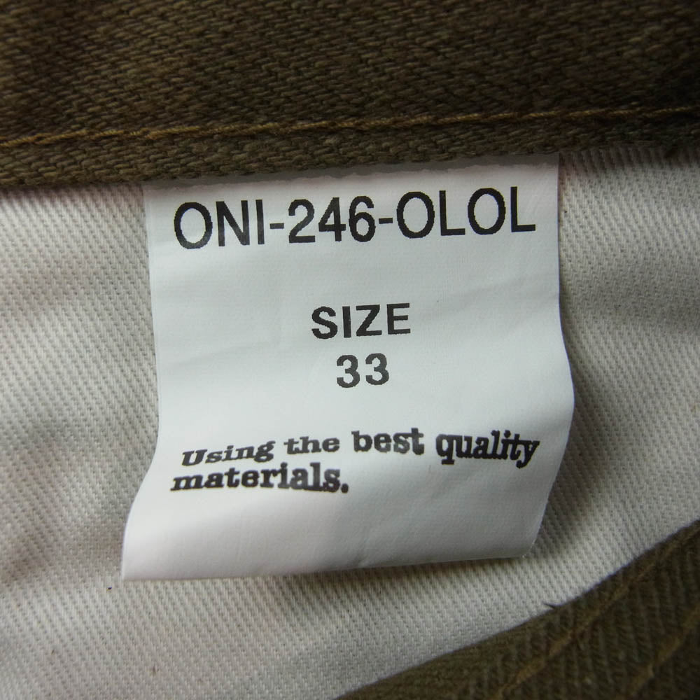 ONI DENIM 鬼デニム ONI-222 15oz ローテンション デニム スーパー ワイド ストレート パンツ カーキ系 33【美品】【中古】