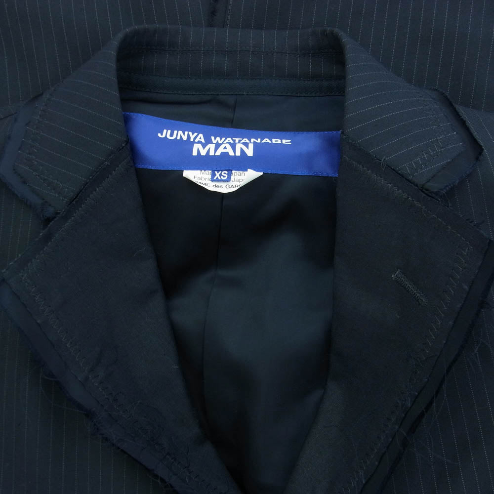 JUNYA WATANABE COMME des GARCONS MAN ジュンヤワタナベコムデギャルソンマン 22SS WI-J019 ウール エステル ストライプ リネンクロス テーラードジャケット ネイビー系 XS【中古】