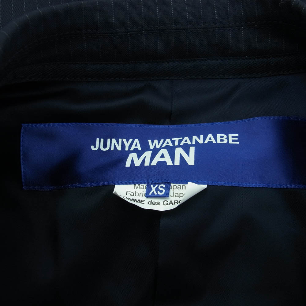 JUNYA WATANABE COMME des GARCONS MAN ジュンヤワタナベコムデギャルソンマン 22SS WI-J019 ウール エステル ストライプ リネンクロス テーラードジャケット ネイビー系 XS【中古】