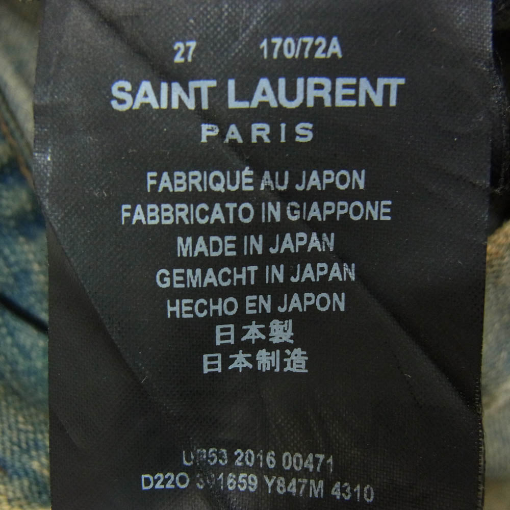 SAINT LAURENT サンローラン 391659 Y847M エディ期 Destroyed Skinny Jeans デストロイ ダメージ デニム スキニー パンツ インディゴブルー系 27【中古】