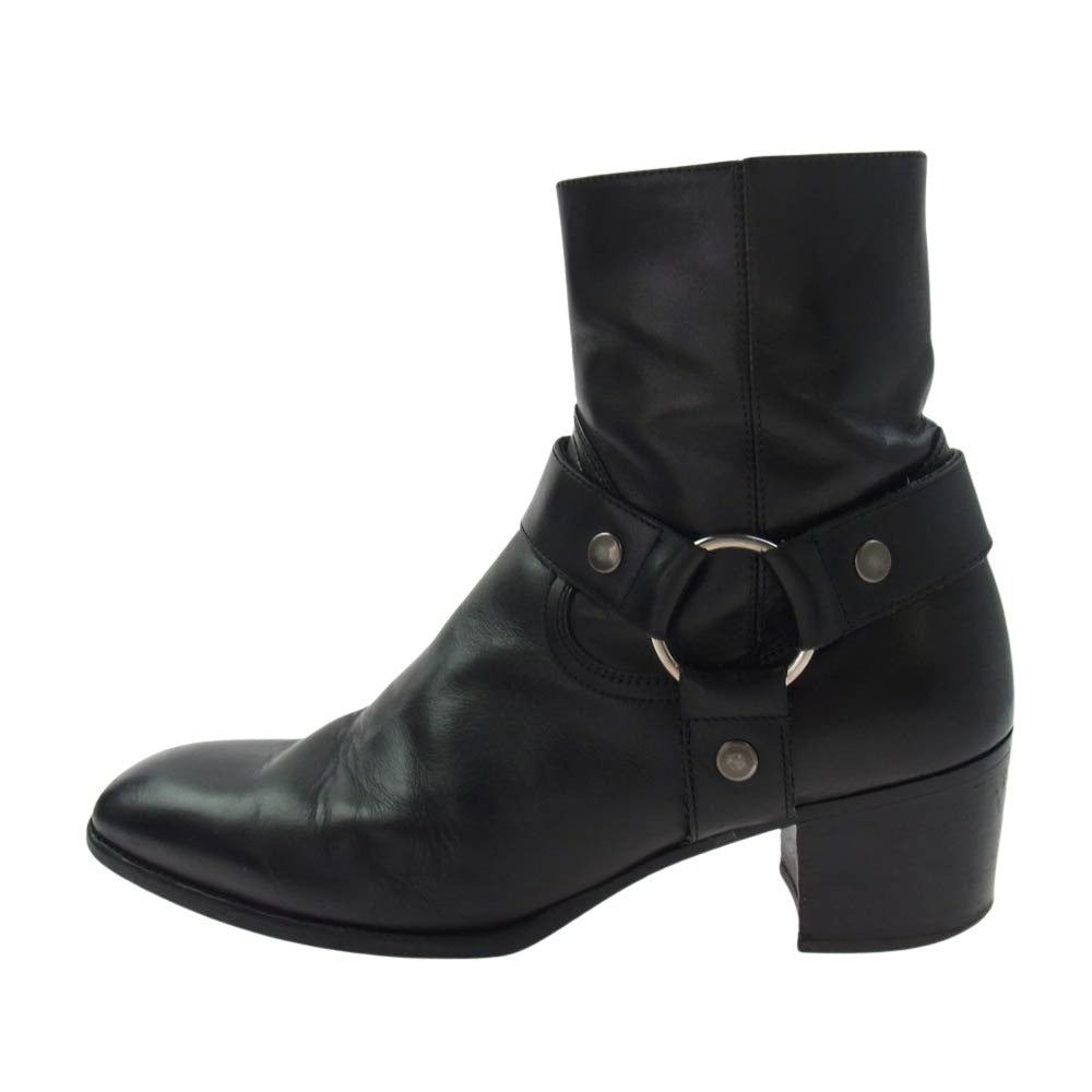 SAINT LAURENT サンローラン 442250 Classic Wyatt Harness Ring Boot レザー クラシック ワイアット ハーネス リング ブーツ ブラック系 40.5【中古】