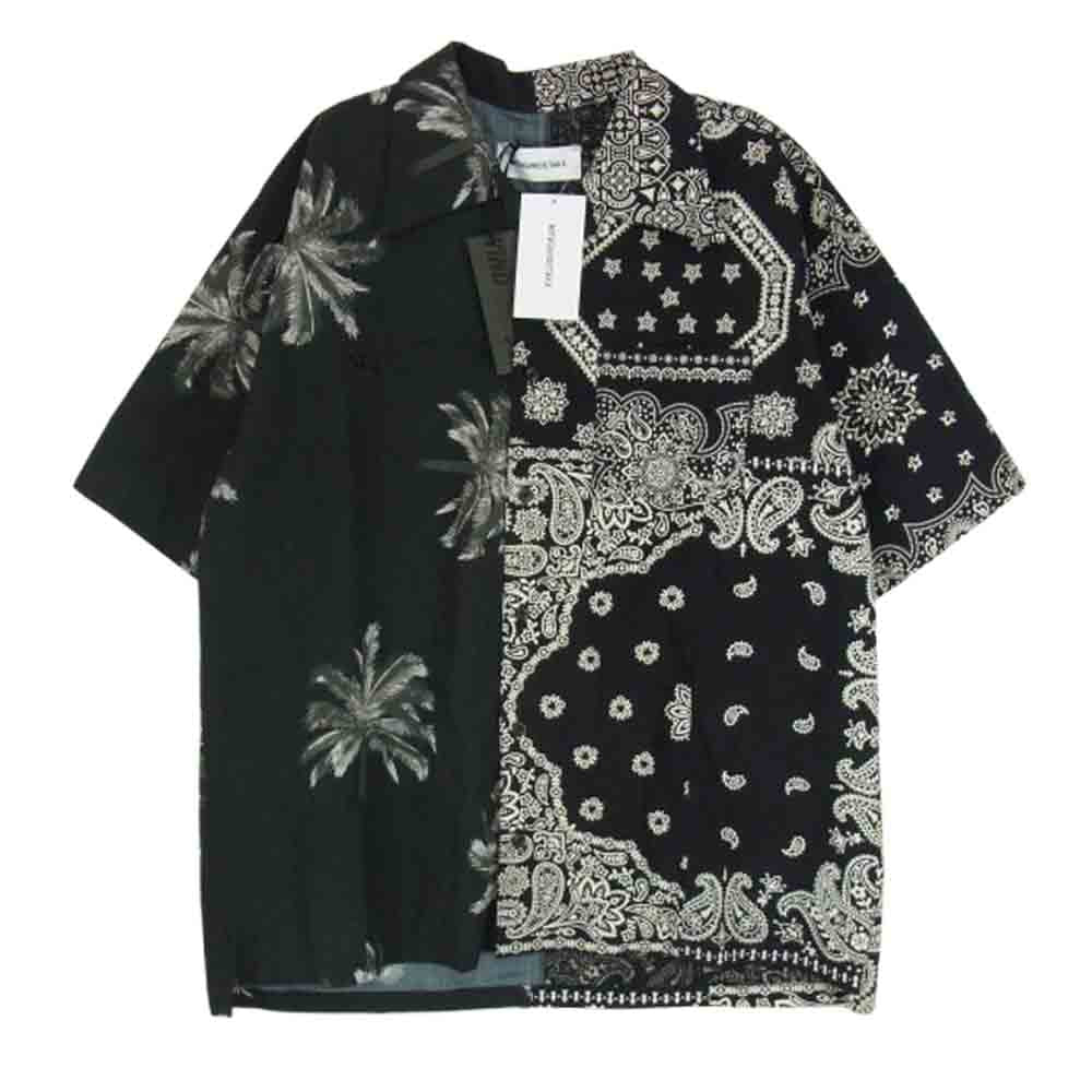 WIND AND SEA ウィンダンシー 24SS WDS-C-MYGH-24-Q3 × MIYAGIHIDETAKAミヤギ ヒデタカ SHORT-SLEEVE SHIRT 開襟 オープンカラー バンダナ アロハ 半袖 シャツ ブラック系 XL【極上美品】【中古】