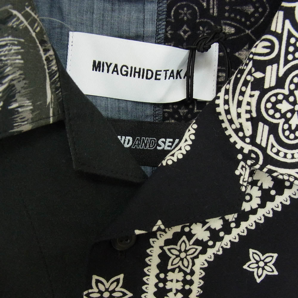 WIND AND SEA ウィンダンシー 24SS WDS-C-MYGH-24-Q3 × MIYAGIHIDETAKAミヤギ ヒデタカ SHORT-SLEEVE SHIRT 開襟 オープンカラー バンダナ アロハ 半袖 シャツ ブラック系 XL【極上美品】【中古】