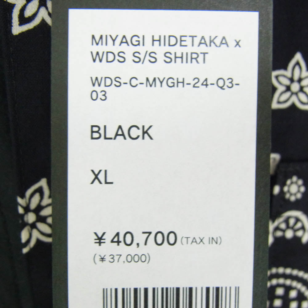 WIND AND SEA ウィンダンシー 24SS WDS-C-MYGH-24-Q3 × MIYAGIHIDETAKAミヤギ ヒデタカ SHORT-SLEEVE SHIRT 開襟 オープンカラー バンダナ アロハ 半袖 シャツ ブラック系 XL【極上美品】【中古】