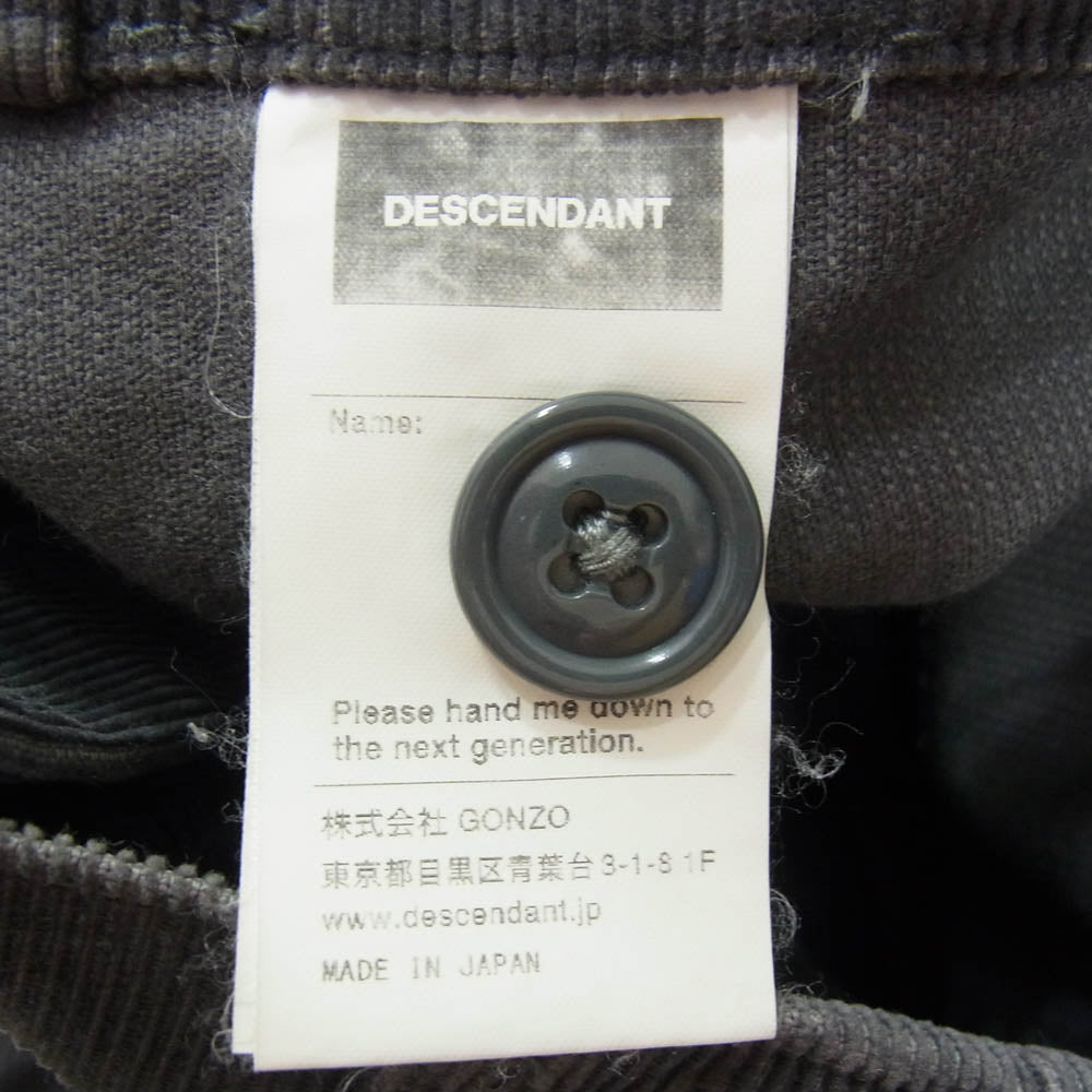 DESCENDANT ディセンダント 19SS 191TQDS-PTM02 TETTY CORDUROY SHORTS ウォッシュ加工 コーデュロイ ショーツ ハーフパンツ ブラック系 2【中古】